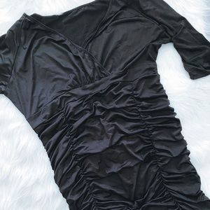 Plus V-Neck wrapped ruched plus size bodycon dress